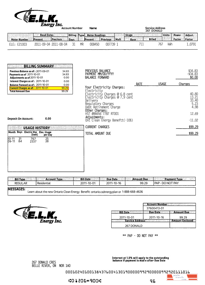 Canada ELK energy utility bill template, fully editable in PSD format